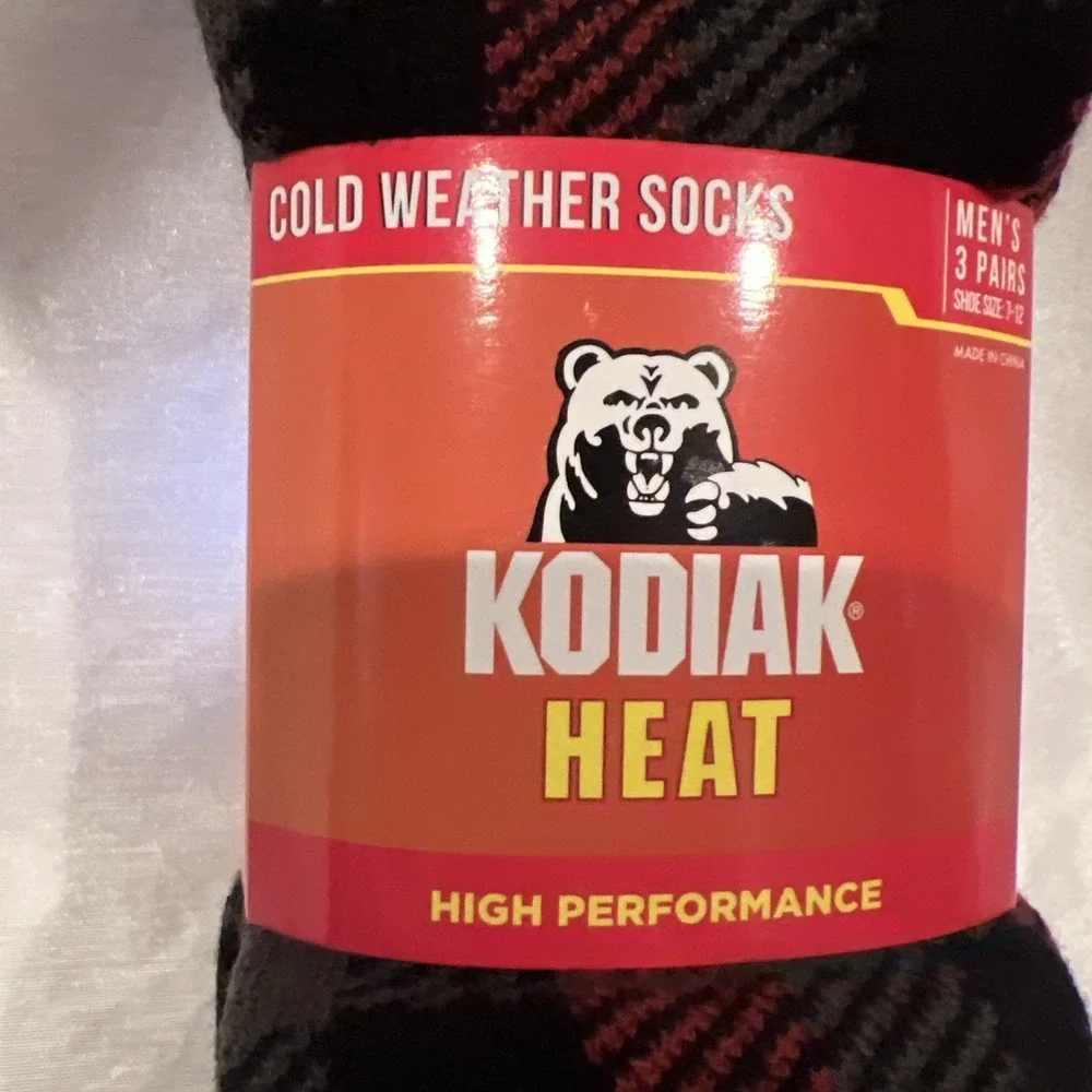 Kodiak Canada's Boot Cold Weather Socks 3-Pack Mens 7-12 Black / Red Plaid- New